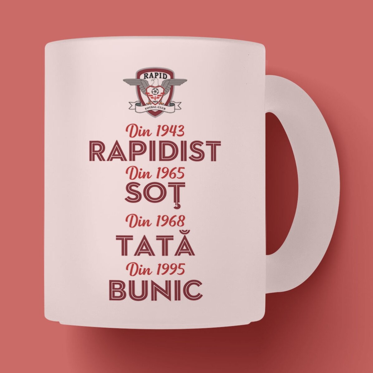 Cană sticlă mată  FC Rapid personalizată cu text - Istoria bunicului rapidist