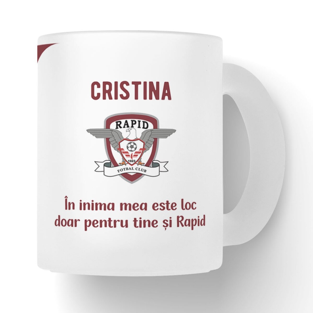 Cană sticlă mată FC Rapid personalizată cu text - Love Mosaic