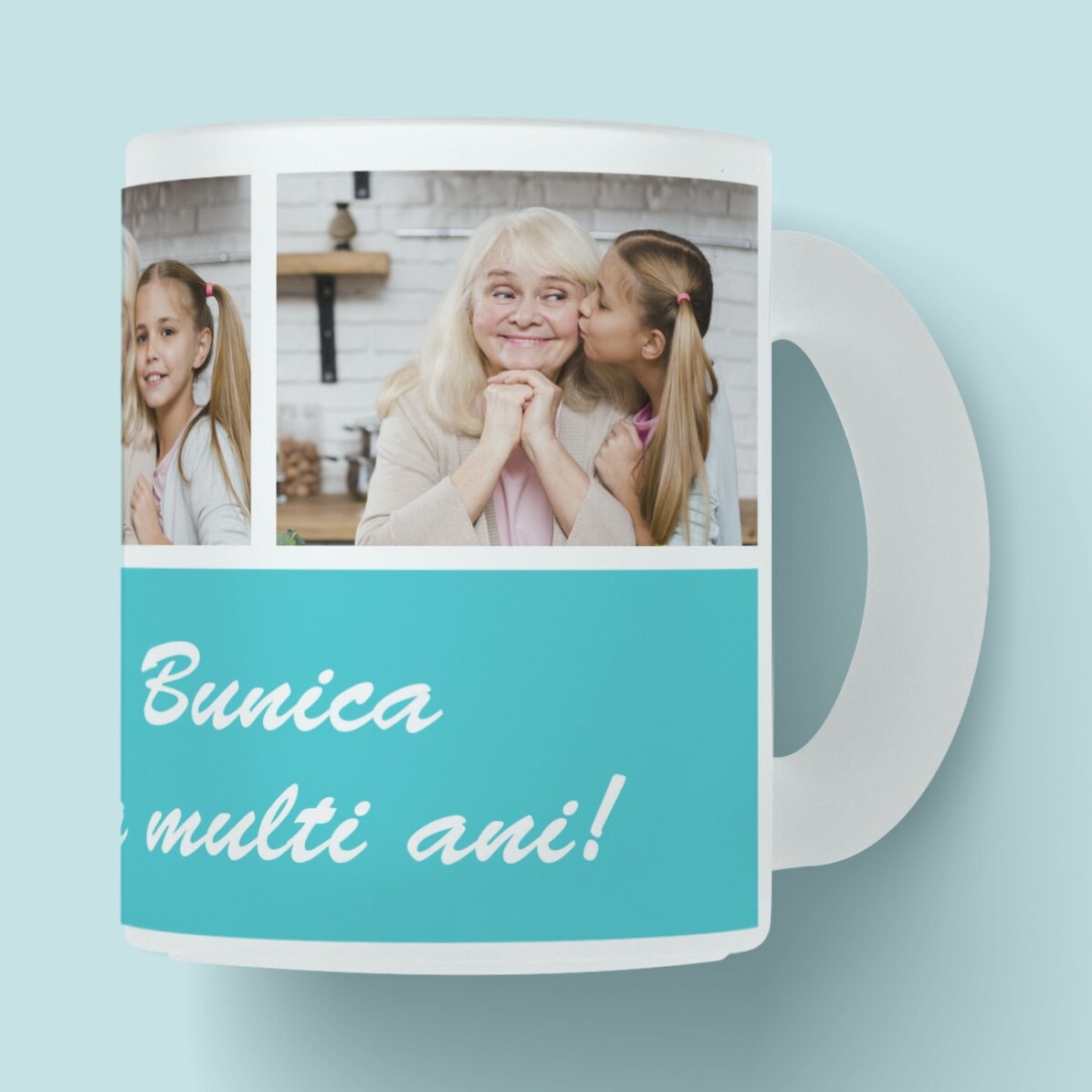 Cană sticlă mată personalizată cu 3 poze și mesaj