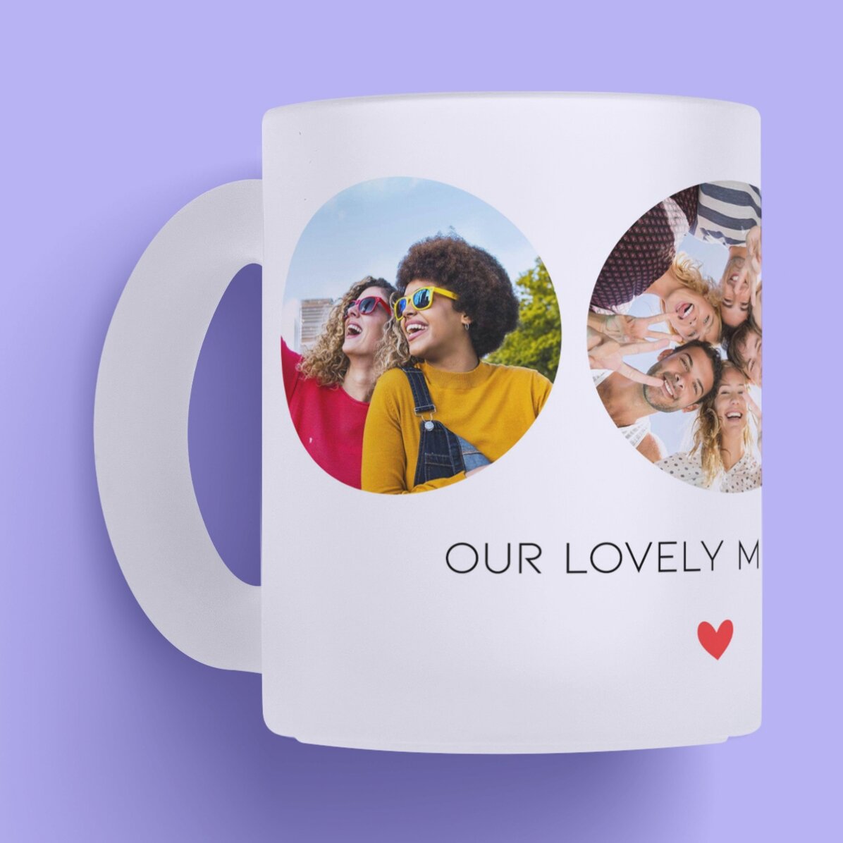 Cană sticlă mată personalizată cu 3 poze și text - Amintiri de neuitat