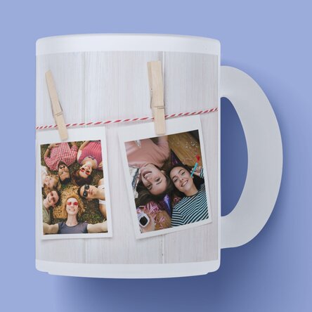 Cană sticlă mată personalizată cu 3 poze stil polaroid