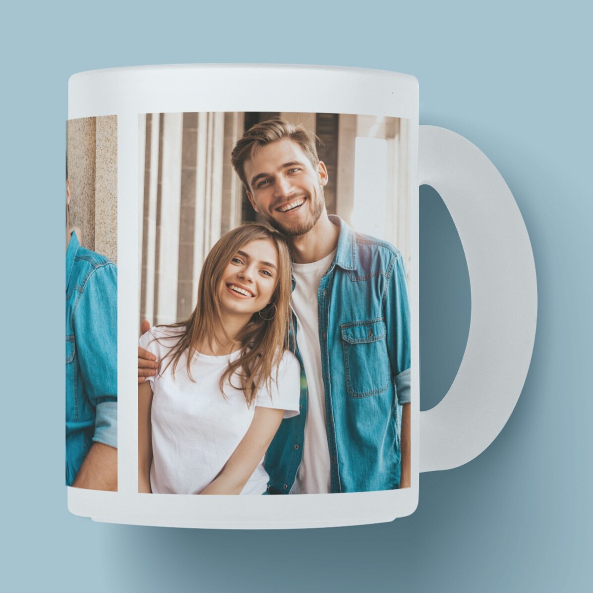 Cană sticlă mată personalizată cu 3 poze 