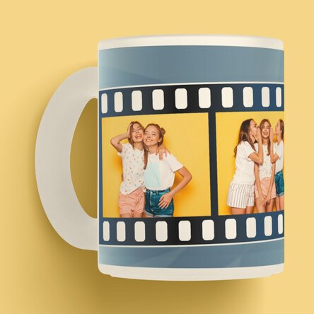 Cană sticlă mată personalizată cu 4 poze în rolă de film