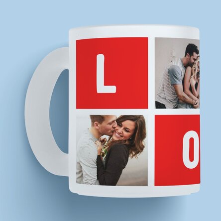 Cană sticlă mată personalizată cu 4 poze love