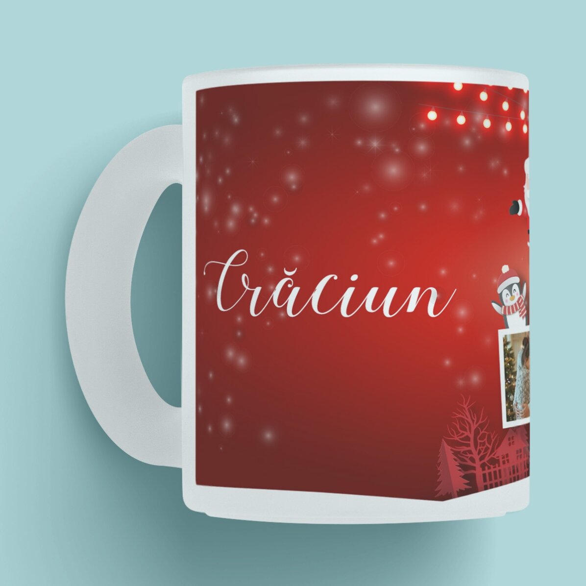 Cană sticlă mată personalizată cu 5 poze - Prietenii Moșului