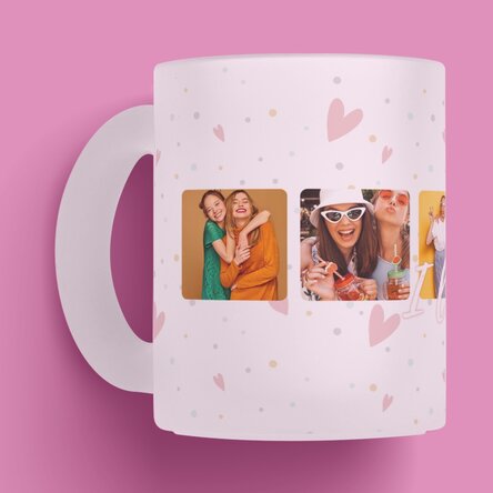 Cană sticlă mată personalizată cu 6 poze pătrate și text I love You - Celebrate love 