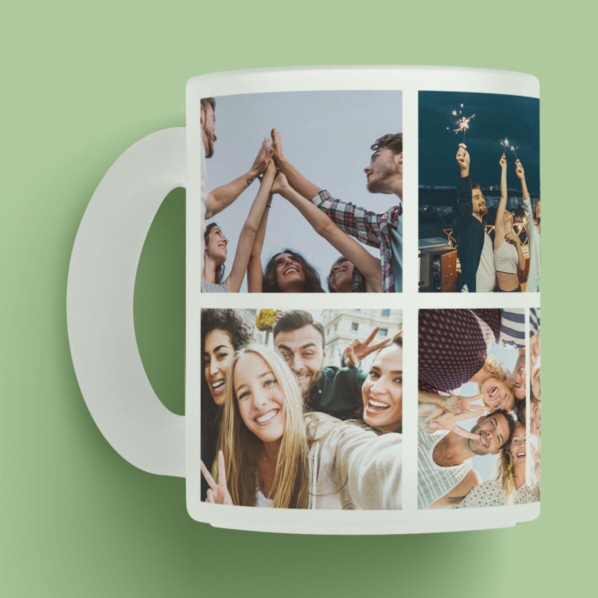 Cană sticlă mată personalizată cu 6 poze și mesaj