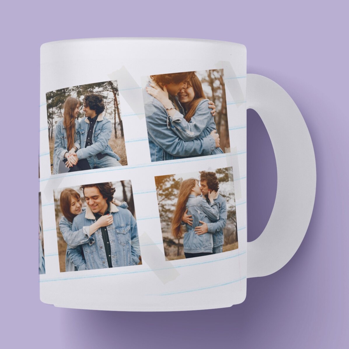 Cană sticlă mată personalizată cu 6 poze text clasic