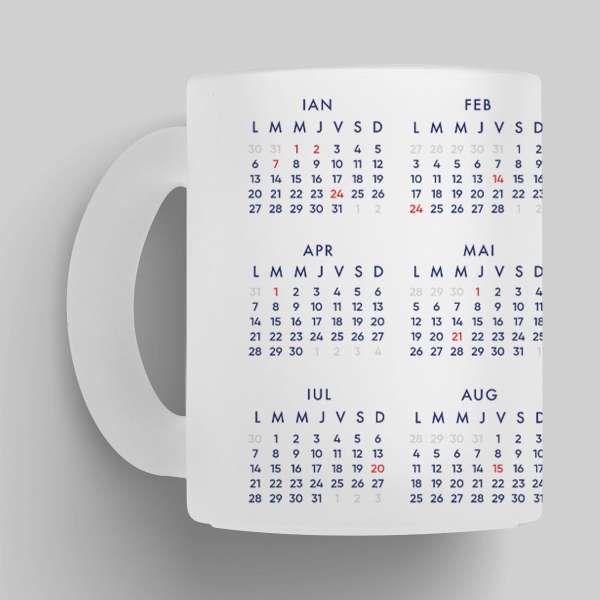 Cană sticlă mată personalizată cu calendar și logo