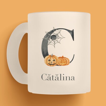 Cană mată personalizată cu inițială și nume - Halloween