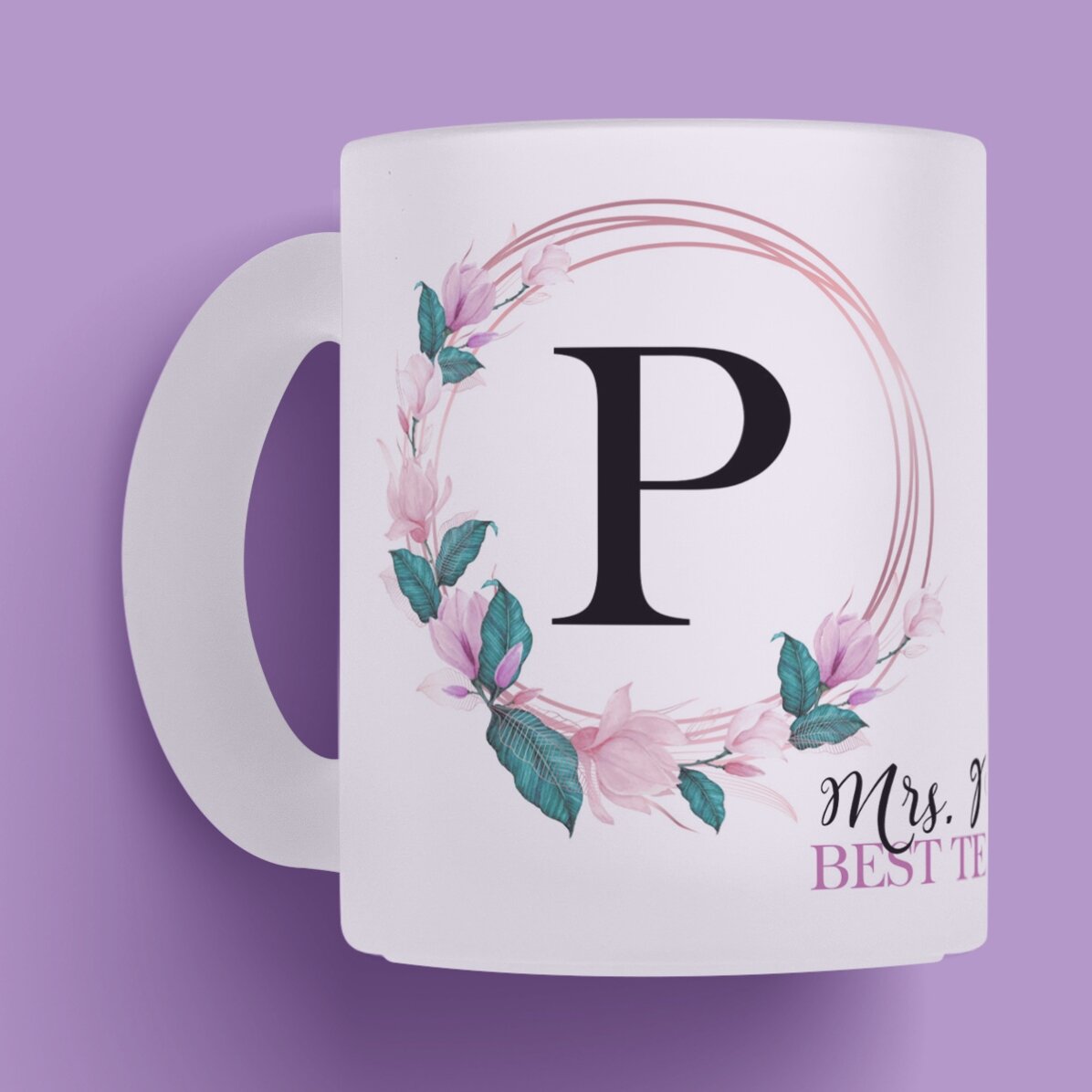 Cană sticlă mată personalizată cu inițială și nume pentru profesori 