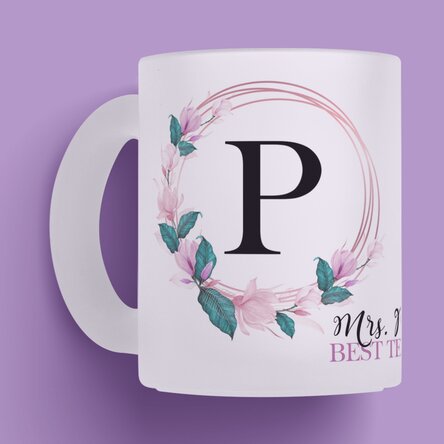 Cană sticlă mată personalizată cu inițială și nume pentru profesori 