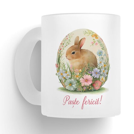 Cană sticlă mată personalizată cu mesaj - Iepuraș de Paște