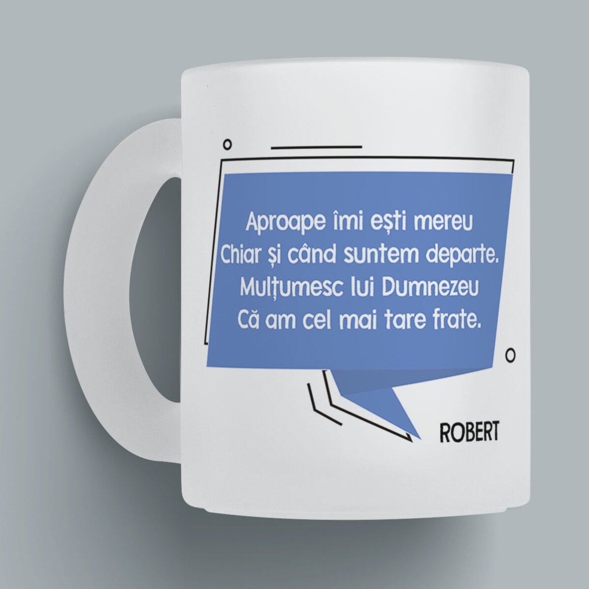 Cană sticlă mată personalizată cu mesaj pentru frate x Flick