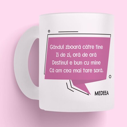 Cană sticlă mată personalizată cu mesaj pentru soră x Flick