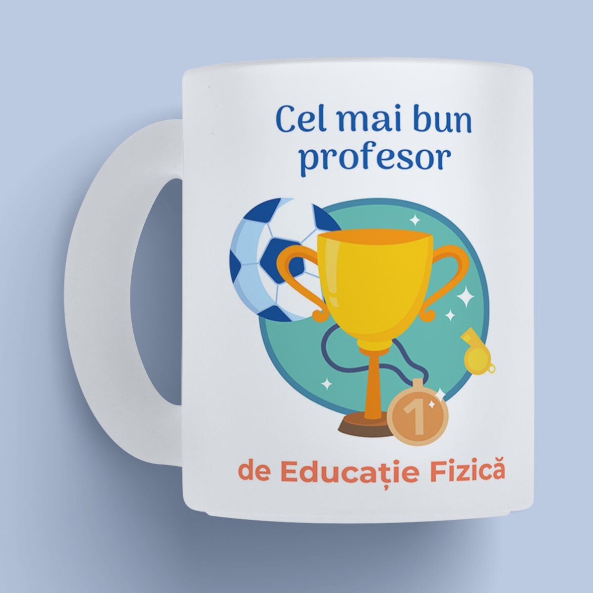 Cană sticlă mată personalizată cu mesaj - Profesor de Educație Fizică