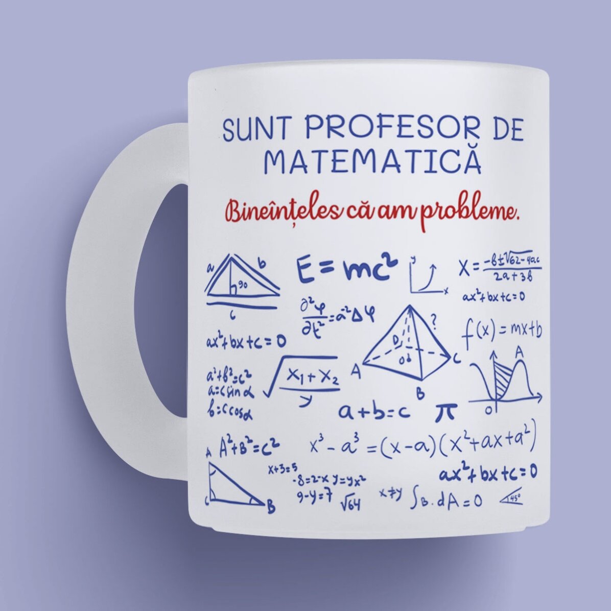 Cană sticlă mată personalizată cu mesaj - Profesor de Matematică