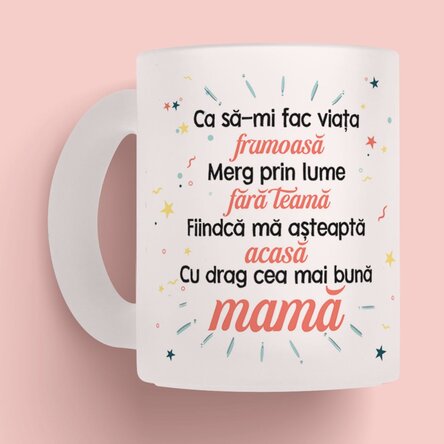 Cană sticlă mată personalizată cu mesaj și poză pentru mama x Flick