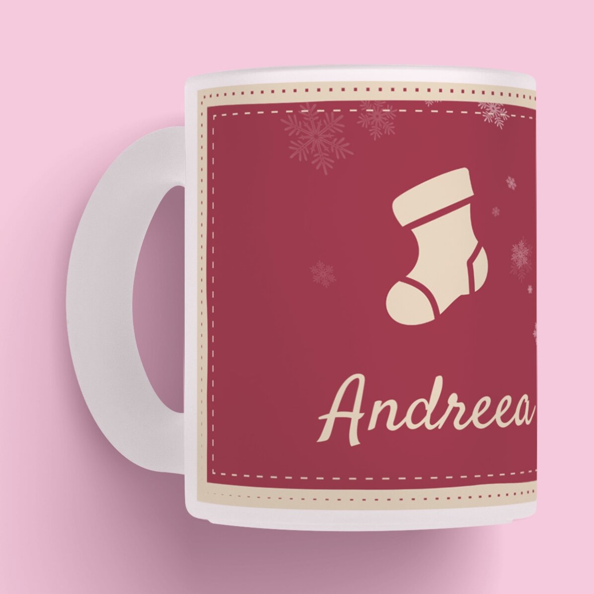 Cană sticlă mată personalizată cu nume de Crăciun