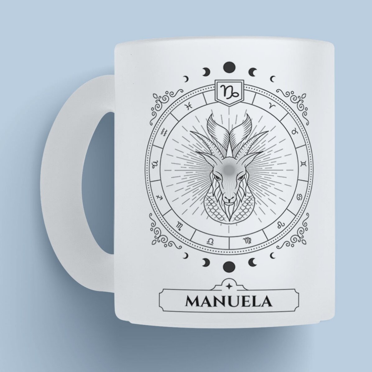 Cană sticlă mată personalizată cu nume și zodie - Capricorn