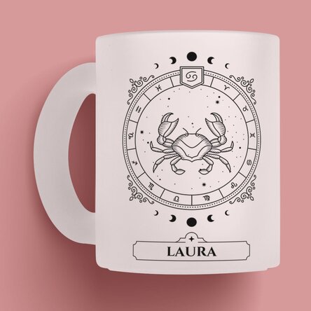 Cană sticlă mată personalizată cu nume și zodie - Rac