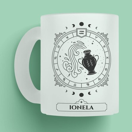 Cană sticlă mată personalizată cu nume și zodie - Vărsător