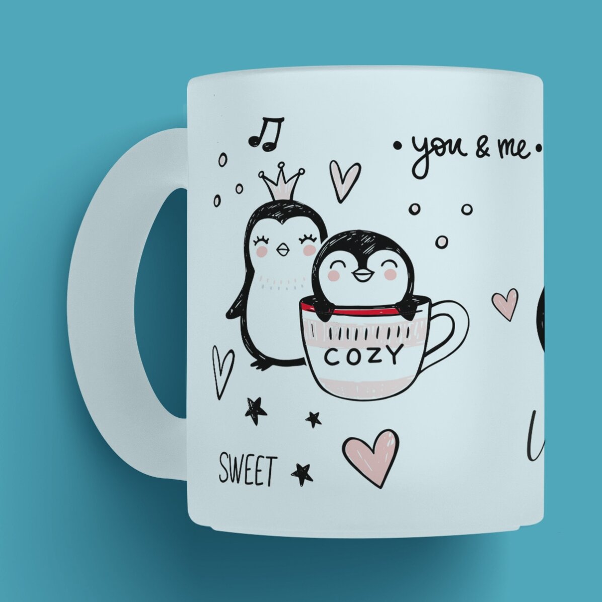 Cană sticlă mată personalizată cu nume - You & Me 