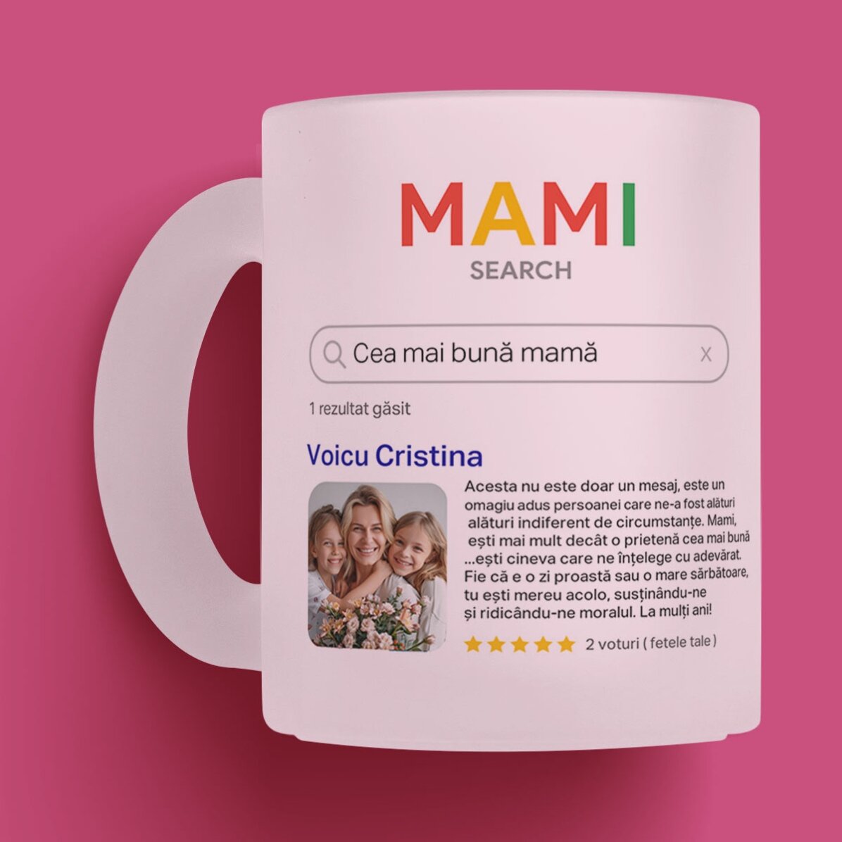 Cană sticlă mată personalizată cu o poză și text - Search