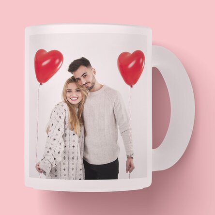 Cană sticlă mată personalizată cu o poză și text 