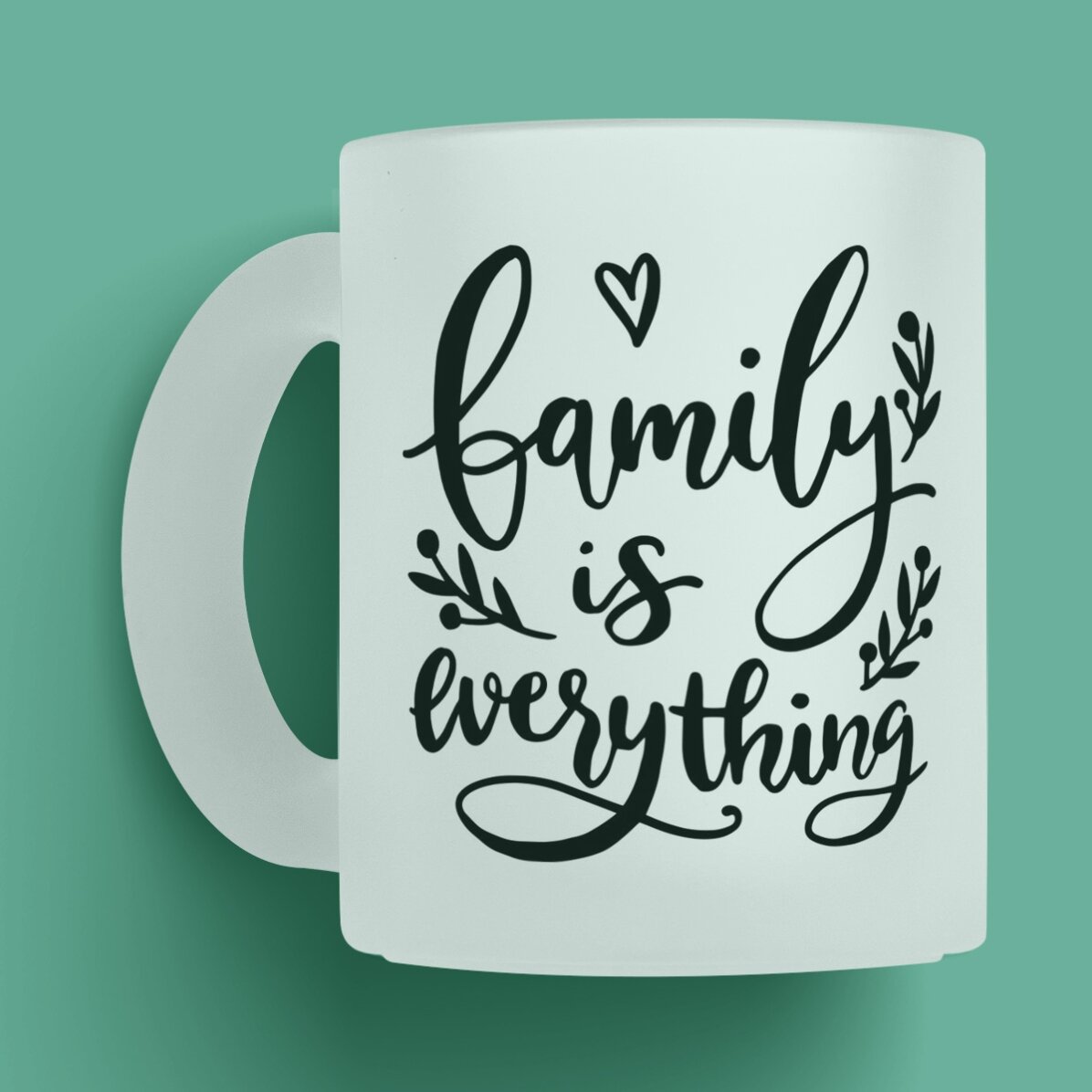 Cană sticlă mată personalizată cu poză - Family is everything