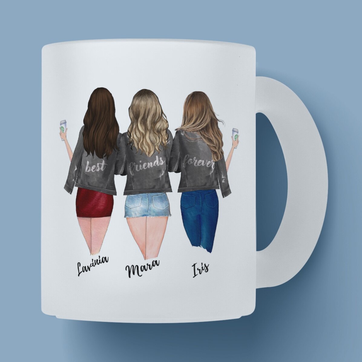 Cană sticlă mată personalizată cu text - 3 Best friends