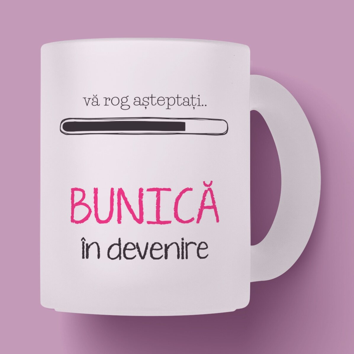 Cană sticlă mată personalizată cu text - Bunică în devenire 