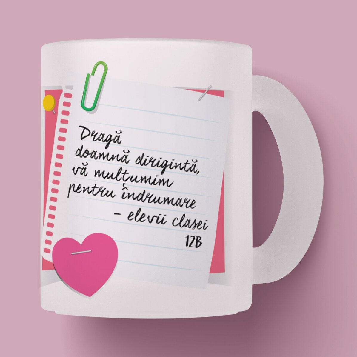 Cană sticlă mată personalizată cu text - Doamna Dirigintă 