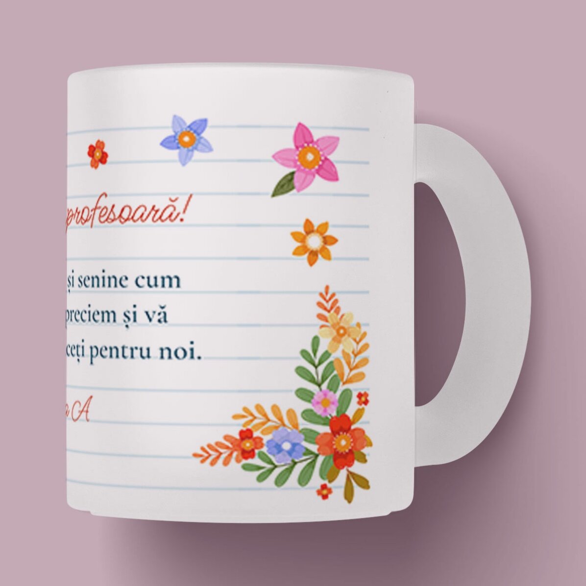 Cană sticlă mată personalizată cu text - Flori