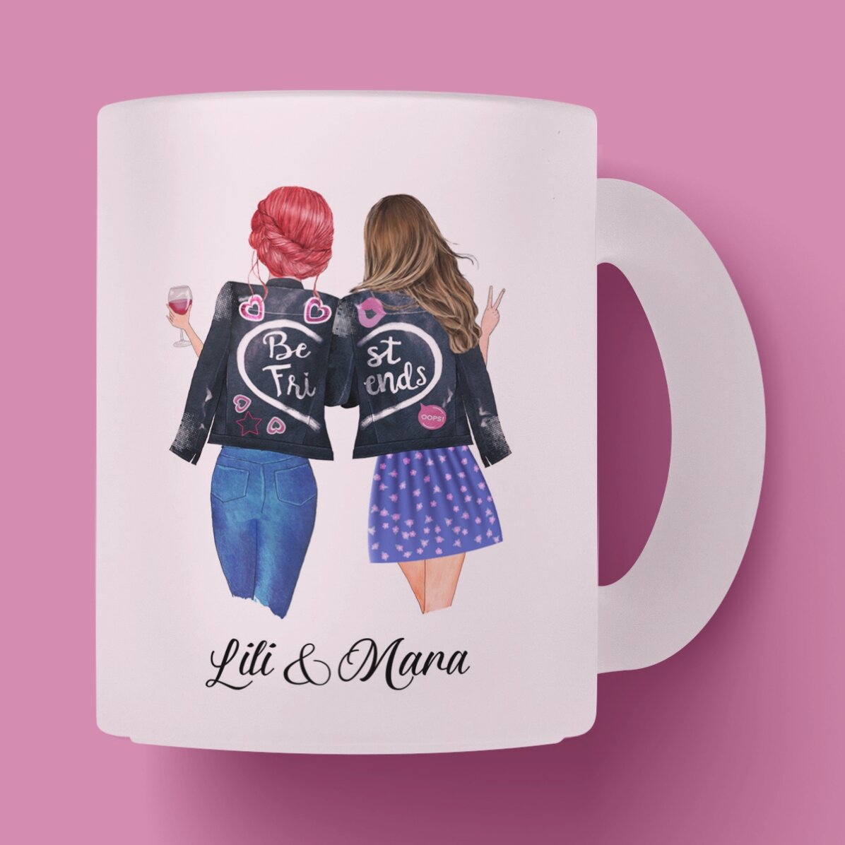 Cană sticlă mată personalizată cu text - Good friends 