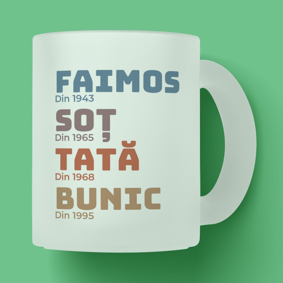 Cană sticlă mată personalizată cu text - Istoria bunicului 