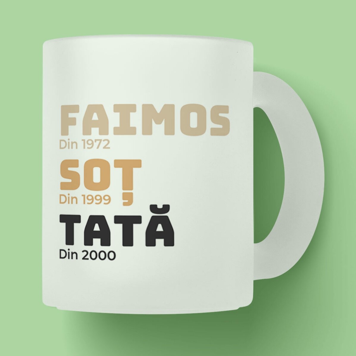 Cană sticlă mată personalizată cu text - Istoria tatălui