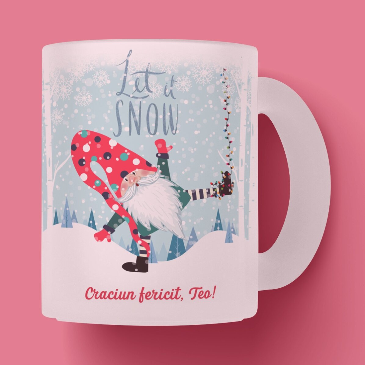 Cană sticlă mată personalizată cu text - Let it snow 