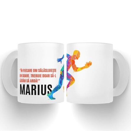 Cană sticlă mată personalizată cu text pentru alergători