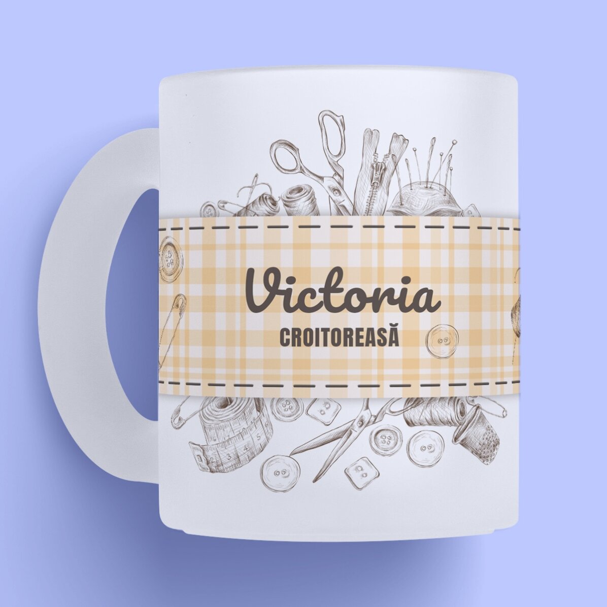 Cană mată personalizată cu text pentru croitori - Sewing kit