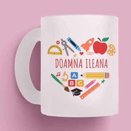 Cană mată personalizată cu text pentru profesori - Heart
