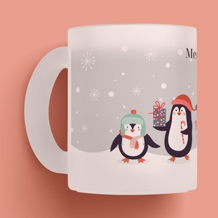 Cană sticlă mată personalizată cu text - Pinguini