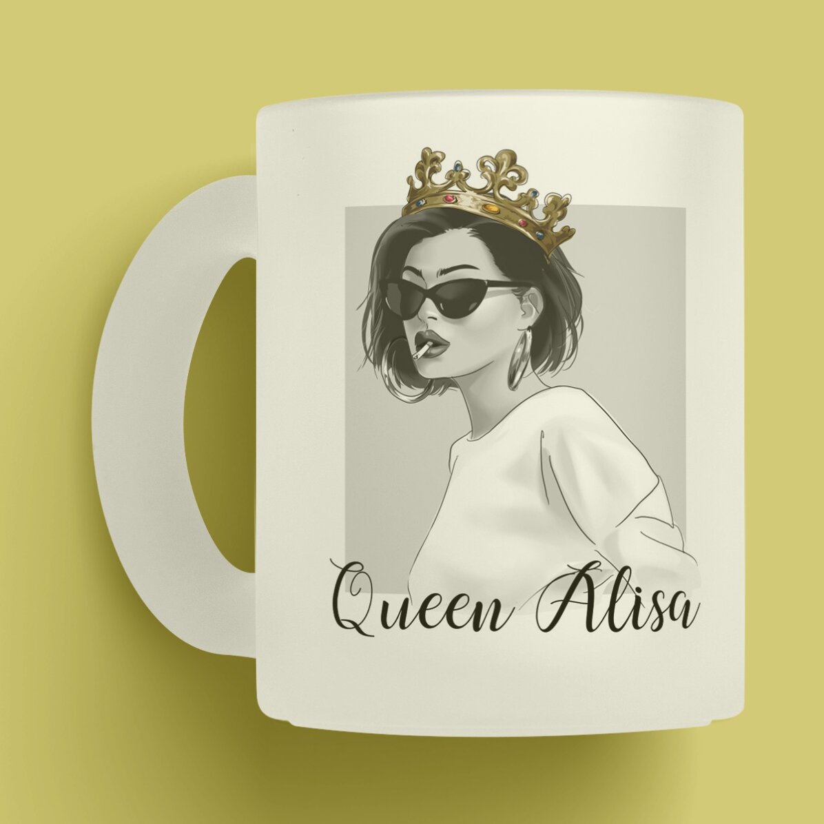 Cană sticlă mată personalizată cu text - Queen 