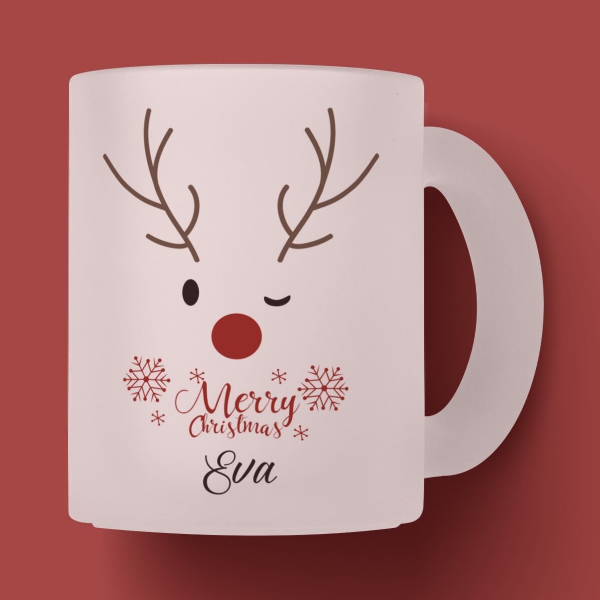 Cană sticlă mată personalizată cu text - Reindeer 