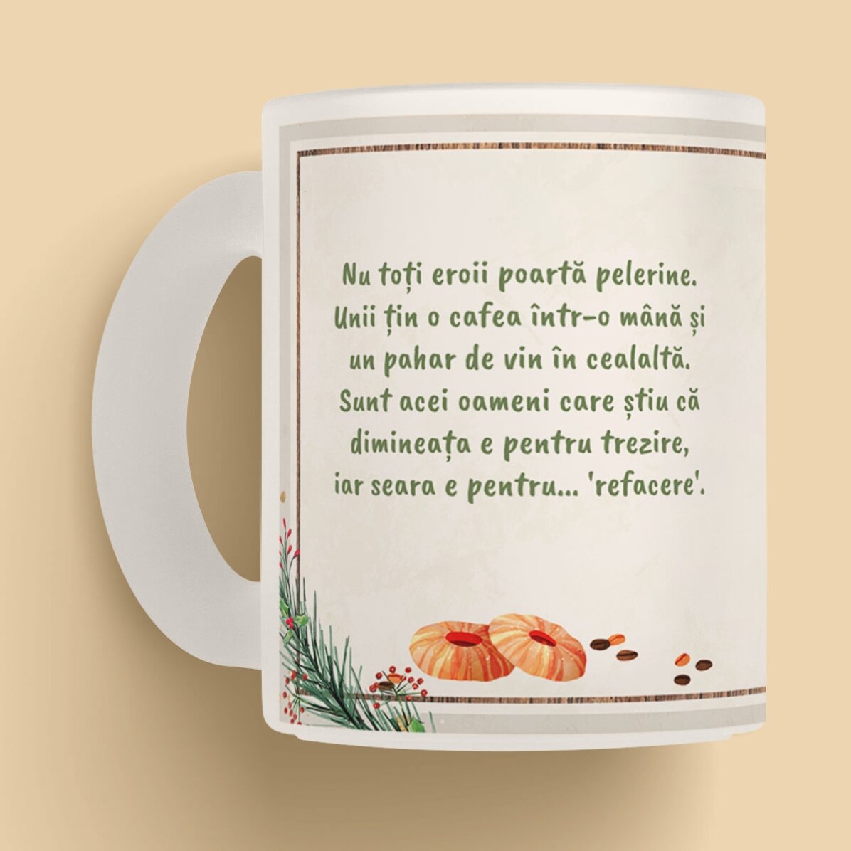 Cană sticlă mată personalizată cu text - Rețeta unei zile perfecte