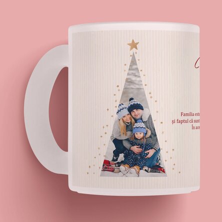 Cană sticlă mată personalizată cu text și 2 poze - Warm Christmas