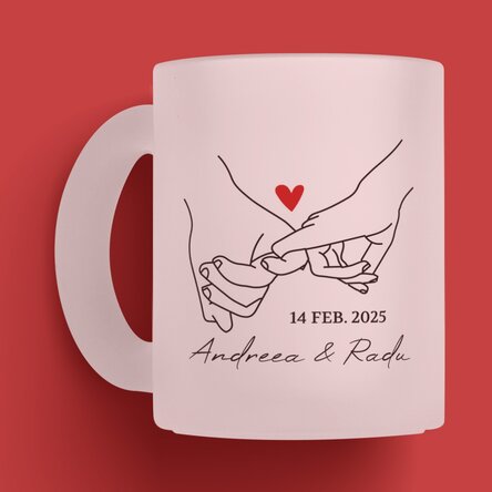 Cană sticlă mată personalizată cu text și o poză în formă de inimă - Promise 