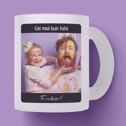 Cană sticlă mată personalizată cu text și poză - Eroul meu