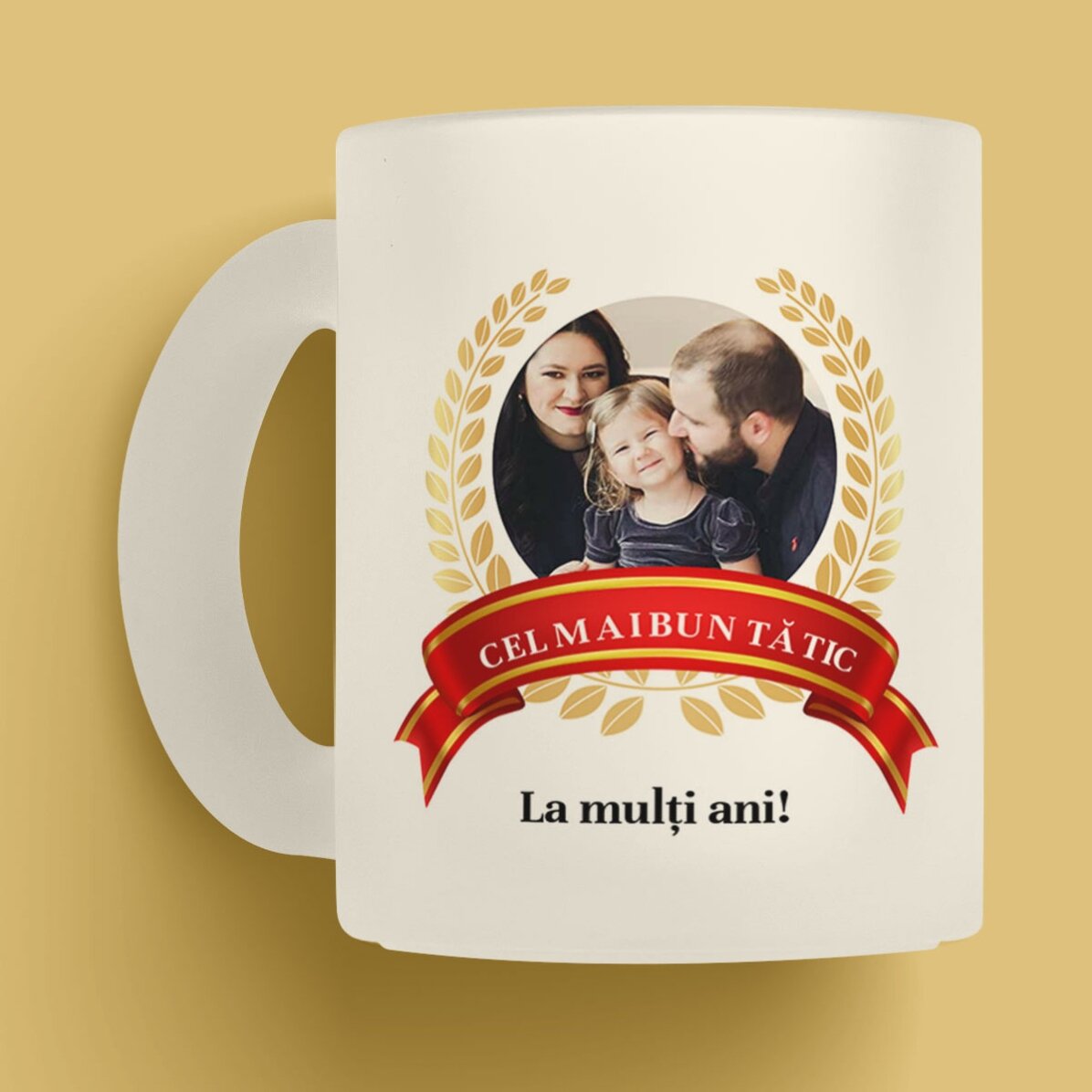 Cană sticlă mată personalizată cu text și poză - Numărul 1