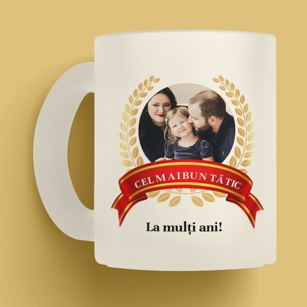Cană sticlă mată personalizată cu text și poză - Numărul 1